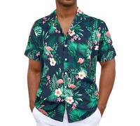 iCKER Hawaiian Shirt Beach Mens Short Sleeve Floral Classic Shirt Print Casual Regular Fit,Blue TF164,XXXL