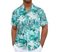 iCKER Hawaiian Shirt Beach Mens Short Sleeve Floral Classic Shirt Print Casual Regular Fit,Green TF235,XXXL