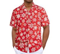 iCKER Hawaiian Shirt Beach Mens Short Sleeve Floral Classic Shirt Print Casual Regular Fit,Red TF183,XXXL