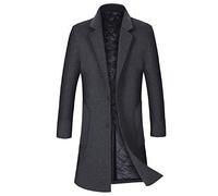 iCKER Men's Wool Woolen Coat Long Trench Coat Winter Casual Jacket Slim Fit Overcoat, Grey (Cotton), M