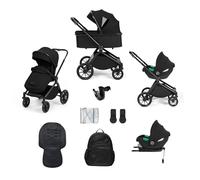 Ickle Bubba Altima 12 Piece Travel System with i-Size Cirrus Car Seat & ISOFIX Base (Black) - Birth to 22kg Pushchair with Lie-Flat Newborn Seat, Compact Fold, UPF Hood, Footwarmer & Accessories