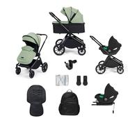 Ickle Bubba Altima 3-in-1 Travel System - All-Terrain Pram with Carrycot, Cirrus i-Size Car Seat & ISOFIX Base, Compact Pushchair with Changing Bag, Footmuff & Rain Cover - Birth to 22kg (Sage Green)