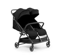 Ickle Bubba Aries Double Auto-Fold Stroller (Black) - Slim & Lightweight 10.5kg Twin Pushchair, One-Hand Auto-Fold, Adjustable Seats, Ventilated Sun Visors, Raincover Included