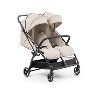 Ickle Bubba Aries Double Auto-Fold Stroller (Stone) - Slim & Lightweight 10.5kg Twin Pushchair, One-Hand Auto-Fold, Adjustable Seats, Ventilated Sun Visors, Raincover Included