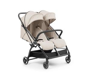 Ickle Bubba Aries Double Auto-Fold Stroller (Stone) - Slim & Lightweight 10.5kg Twin Pushchair, One-Hand Auto-Fold, Adjustable Seats, Ventilated Sun Visors, Raincover Included