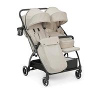 Ickle Bubba Aries Double Prime Auto-Fold Stroller (Stone) - Lightweight 10.5kg Twin Pushchair, One-Hand Fold, Adjustable Seats, Raincover, Footwarmers, Cupholder & Organiser