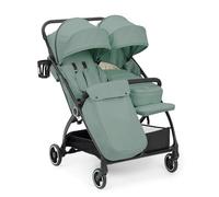 Ickle Bubba Aries Prime Double Stroller, Side by Side Autofold (Sage Green) | 10.5kg lightweight double Pushchair, Slim 69cm fits through doorways, one hand auto fold, birth-15kg per seat.