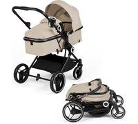 Ickle Bubba Atom 2-in-1 Pushchair - Birth to 22kg (Approx. 4 Years*), Lightweight, Compact Fold, Convertible Lie-Flat Seat, Parent & World Facing, Large Basket, Sun Hood with Visor (Stone)