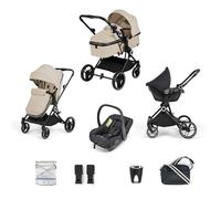 Ickle Bubba Atom 3 in 1 Travel System with Astral Car Seat, Compact Lightweight Pram & Pushchair from Birth to 22kg, Lie-Flat Seat, Rain Cover, Changing Bag & Cup Holder, Stone