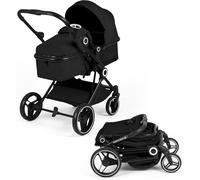 Ickle Bubba Atom 6-Piece Pram (Black) - Lightweight 9kg Compact Fold, Birth to 22kg (Approx. 4 Years), Convertible Lie-Flat Seat, Parent & World Facing, Includes Changing Bag & Cup Holder