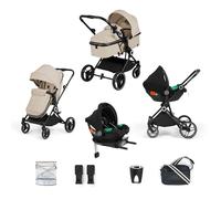 Ickle Bubba Atom 9 Piece Travel System with i-Size Cirrus Car Seat & ISOFIX Base - R129 Safety Standard, Side Impact Protection, Compact Fold Pushchair from Birth to 22kg (Stone)
