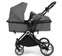 Ickle Bubba Atom i-Size Travel System with Nimbus Car Seat & 180° Spin ISOFIX Base, Lightweight Compact 9kg Fold Pushchair, Parent & World Facing, 9 Piece Bundle (Graphite)