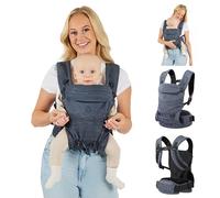 Ickle Bubba Baby Carrier 3-in-1 Ergonomic Baby Carrier (Slate) - 10 Weeks-24 Months (Up to 15 kg) Front, Back & World Facing - Breathable Adjustable Fabric, Lumbar Support, Hands Free