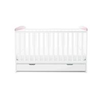 Ickle Bubba Coleby Style Cot Bed with Under Drawer Elephant Love Pink - Premium Sprung Mattress
