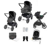 Ickle Bubba Cosmo 9 Piece Travel System with i-Size Nimbus Car Seat & 180° Spin ISOFIX Base (Graphite Grey/Black) - Convertible Configurations, Birth to 22kg (Approx. 4 Years)