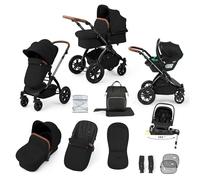 Ickle Bubba Luxe 3-in-1 Travel System with Nimbus i-Size 180° Spin ISOFIX Base - Pram, Pushchair, Carrycot & Car Seat for Newborn to 22kg | Midnight/Tan Black Chassis