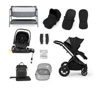 Ickle Bubba Luxe Pram, Nimbus Car Seat & Bedside Crib(Black/Midnight/Black)