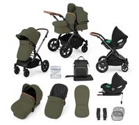 Ickle Bubba Stomp Luxe 12-Piece Travel System with i-Size Cirrus Car Seat & ISOFIX Base - All-Terrain Pram, Reversible Seat, UPF 50+ Hood, Rain Cover & Accessories (Black/Woodland/Tan)