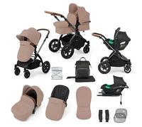 Ickle Bubba Stomp Luxe 12-Piece Travel System with i-Size Cirrus Car Seat & ISOFIX Base - All-Terrain Pram, Reversible Seat, UPF 50+ Hood, Rain Cover & Accessories (Black/Desert/Tan)