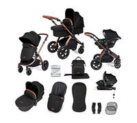 Ickle Bubba Stomp Luxe 12-Piece Travel System with i-Size Stratus Car Seat & ISOFIX Base - All-Terrain Pram, Pushchair, Carrycot, Footwarmer & Rain Cover, Birth to 4 Years* (Bronze/Midnight/Tan)