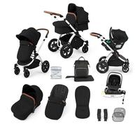 Ickle Bubba Stomp Luxe 12pc Travel System with i-Size Nimbus Car Seat & 180° Spin ISOFIX Base (Midnight/Tan, Silver Chassis) - Convertible Configurations, Birth to 22kg (Approx. 4 Years)