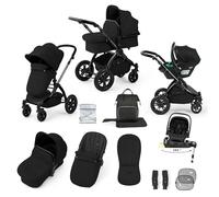 Ickle Bubba Stomp Luxe 12pc 3 in 1 Travel System with Nimbus i-Size Car Seat & ISOFIX Base, Baby Pram Pushchair with Carrycot, Birth to 22kg, Midnight/Black, Black Chassis
