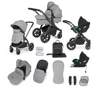 Ickle Bubba Stomp Luxe 12pc Travel System with i-Size Cirrus Car Seat & ISOFIX Base - All-Terrain Pram, Reversible Seat, Carrycot, UPF 50+ Hood, Rain Cover & Accessories (Black/Pearl Grey/Black)