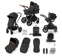 Ickle Bubba Stomp Luxe 12pc Travel System with i-Size Nimbus Car Seat & 180° Spin ISOFIX Base (Charcoal Grey/Tan, Black Chassis) - Convertible Configurations, Birth to 22kg (Approx. 4 Years)