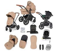 Ickle Bubba Stomp Luxe 12pc Travel System with i-Size Nimbus Car Seat & 180° Spin ISOFIX Base (Desert/Tan, Black Chassis) - Convertible Configurations, Birth to 22kg (Approx. 4 Years)
