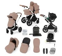 Ickle Bubba Stomp Luxe 12pc Travel System with i-Size Nimbus Car Seat & 180° Spin ISOFIX Base (Desert/Tan, Silver Chassis) - Convertible Configurations, Birth to 22kg (Approx. 4 Years)