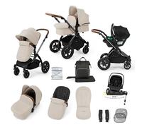 Ickle Bubba Stomp Luxe 12pc Travel System with i-Size Nimbus Car Seat & 180° Spin ISOFIX Base (Stone/Tan, Black Chassis) - Convertible Pram and Pushchair, Birth to 22kg (Approx. 4 Years)