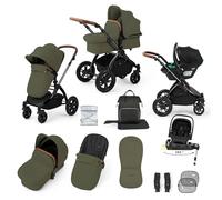 Ickle Bubba Stomp Luxe 12pc Travel System with i-Size Nimbus Car Seat & 180° Spin ISOFIX Base (Woodland/Tan, Black Chassis) - Convertible Configurations, Birth to 22kg (Approx. 4 Years)