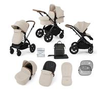 Ickle Bubba Stomp Luxe 2-in-1 All-Terrain Pram - Birth to Approx. 4 Years, Includes Rain Cover, Footmuff, Apron & Sunshade, Foldable with Puncture-Proof Wheels (Black Chassis, Stone/Tan)
