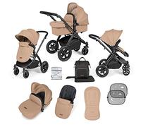 Ickle Bubba Stomp Luxe 2-in-1 All-Terrain Pram (Black Chassis, Desert/Black) - Birth to Approx. 4 Years, Includes Rain Cover, Footmuff, Apron & Sunshade, Foldable with Puncture-Proof Wheels
