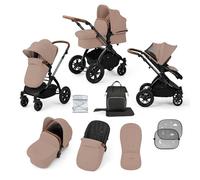 Ickle Bubba Stomp Luxe 2-in-1 All-Terrain Pram (Black Chassis, Desert/Tan) - Birth to Approx. 4 Years, Includes Rain Cover, Footmuff, Apron & Sunshade, Foldable with Puncture-Proof Wheels