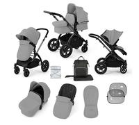 Ickle Bubba Stomp Luxe 2-in-1 All-Terrain Pram (Black Chassis, Pearl Grey/Black) - Birth to Approx. 4 Years, Includes Rain Cover, Footmuff, Apron & Sunshade, Foldable with Puncture-Proof Wheels