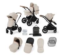 Ickle Bubba Stomp Luxe 2-in-1 All-Terrain Pram (Black Chassis, Stone/Tan) - Birth to Approx. 4 Years, Includes Rain Cover, Footmuff, Apron & Sunshade, Foldable with Puncture-Proof Wheels