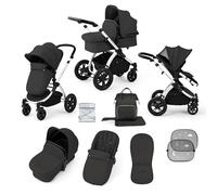 Ickle Bubba Stomp Luxe 2-in-1 All-Terrain Pram (Silver Chassis, Charcoal Grey/Black) - Birth to Approx. 4 Years, Includes Rain Cover, Footmuff, Apron & Sunshade, Foldable with Puncture-Proof Wheels