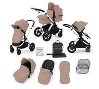 Ickle Bubba Stomp Luxe 2-in-1 All-Terrain Pram (Silver Chassis, Desert/Black) - Birth to Approx. 4 Years, Includes Rain Cover, Footmuff, Apron & Sunshade, Foldable with Puncture-Proof Wheels