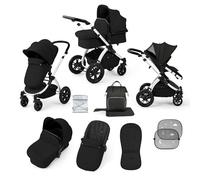 Ickle Bubba Stomp Luxe 2-in-1 All-Terrain Pram (Silver Chassis, Midnight/Black) - Birth to Approx. 4 Years, Includes Rain Cover, Footmuff, Apron & Sunshade, Foldable with Puncture-Proof Wheels