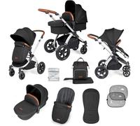 Ickle Bubba Stomp Luxe 2-in-1 All-Terrain Pram - Suitable from Birth to Approx. 4 Years, Includes Rain Cover, Footmuff, Apron & Sunshade, Foldable with Puncture-Proof Wheels (Silver/Midnight/Tan)