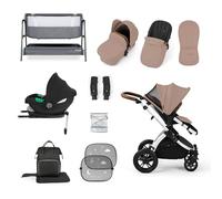 Ickle Bubba Stomp Luxe i-Size Cirrus Travel & Home 14-Piece Bundle with ISOFIX Base & Bubba&Me Bedside Crib - All-Terrain Pushchair with Accessories, Birth to 4 Years* (Silver/Desert/Tan)