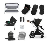 Ickle Bubba Stomp Luxe i-Size Cirrus Travel & Home 14-Piece Bundle with ISOFIX Base & Bubba&Me Bedside Crib - All-Terrain Pushchair with Accessories, Birth to 4 Years* (Silver/Midnight/Tan)