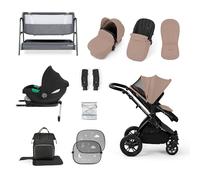 Ickle Bubba Stomp Luxe i-Size Cirrus Travel & Home 14-Piece Bundle with ISOFIX Base & Bubba&Me Bedside Crib - All-Terrain Pushchair with Accessories, Birth to 4 Years* (Black/Desert/Black)