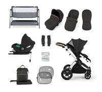Ickle Bubba Stomp Luxe i-Size Cirrus Travel & Home 14-Piece Bundle with ISOFIX Base & Bubba&Me Bedside Crib - All-Terrain Pushchair with Accessories, Birth to 4 Years* (Silver/Charcoal Grey/Tan)