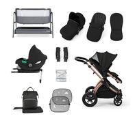 Ickle Bubba Stomp Luxe i-Size Cirrus Travel & Home 14-Piece Bundle with ISOFIX Base & Bubba&Me Bedside Crib - All-Terrain Pushchair with Accessories, Birth to 4 Years* (Bronze/Midnight/Black)