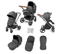 Ickle Bubba Stomp Urban 2-in-1 Pram - Birth to 22kgs (Approx. 4 Years*), Lightweight City Pushchair with Carrycot, Seat Unit, Compact Fold, UPF 50+ Hood & Rain Cover (Charcoal Grey)