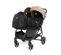 Ickle Bubba Venus Prime Double Stroller - Lightweight Foldable Twin Pushchair with Newborn Cocoon, 2 Quilted Footwarmers & Rain Cover, Suitable from Birth to 15kg (Approx. 3 Years*) (Biscuit)