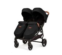 Ickle Bubba Venus Prime Double Stroller - Lightweight Foldable Twin Pushchair with Newborn Cocoon, 2 Quilted Footwarmers & Rain Cover, Suitable from Birth to 15kg (Approx. 3 Years*) (Black)