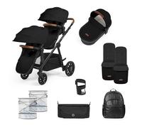 Ickle Bubba Virgo Growing Family 11 Piece Pram - Single to Double Tandem Pushchair with Carrycot, Footmuffs, Rain Covers & Accessories, Suitable from Birth (Black)